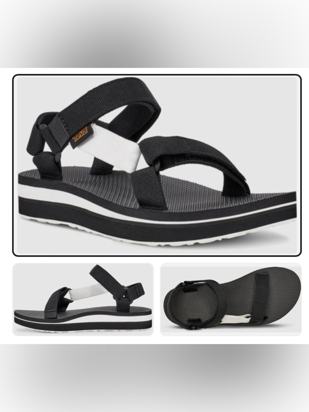 Teva- 8, Black and White Platform Sport Sandals, Midform Universal Sandal